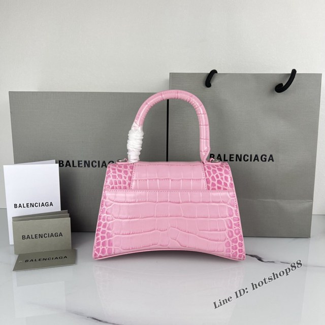 Balenciaga專櫃爆款櫻花粉鱷魚紋銀扣手提女包 巴黎世家原廠S號Hourglass沙漏包 款號：8895 fyj1197